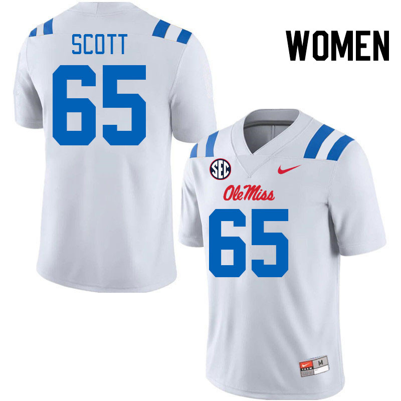 Women #65 Gerquan Scott Ole Miss Rebels 2024 New Uniforms College Football Jerseys Stitched-White